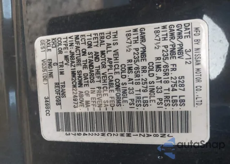 2012 Nissan Murano Sl из США, поврежденный, VIN JN8AZ1MW2CW224973